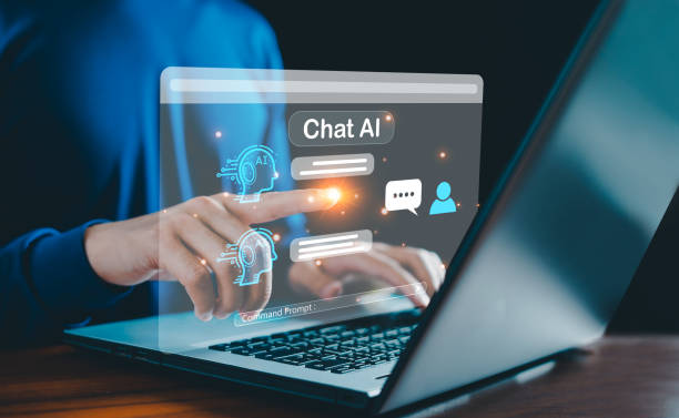 IA interagindo com um usuário em um ambiente digital moderno. IA interagindo com um usuário em um ambiente digital moderno.
