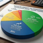 Pie chart detalhando alto score de crédito para consumidores brasileiros, indicando ótima saúde financeira e bom histórico.